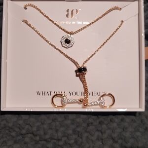 FREE OG W/purchase - Rose Gold Layered Necklace Set with Black Accents